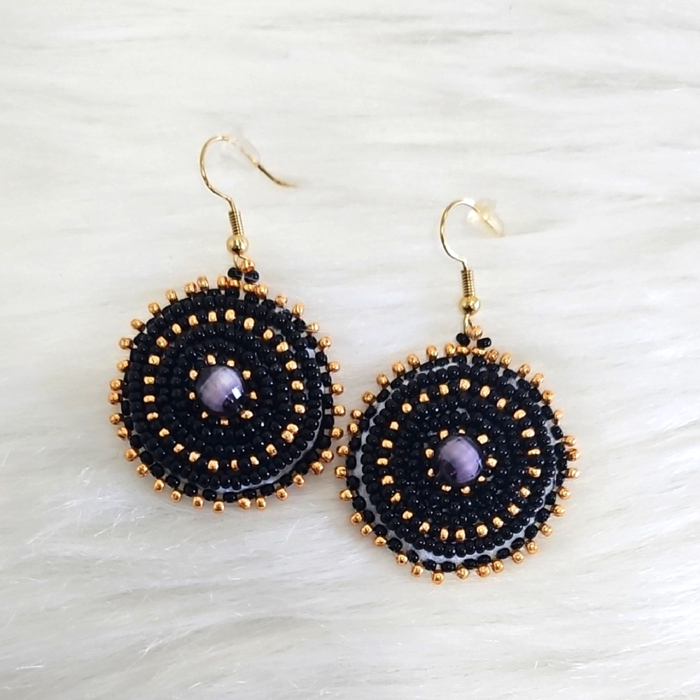 Chic Black and Gold Beaded Earrings